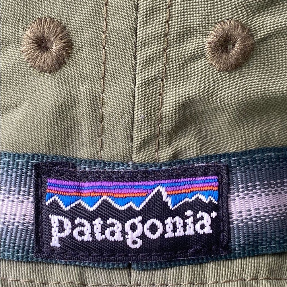 Patagonia Olive Green Bucket Hat with Striped Band - Picture 2 of 7